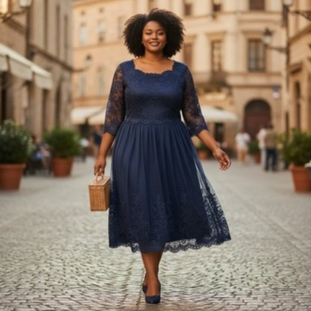 NEW CHI CHI MIDI Blue Lace with Tule Dress Size 20 US